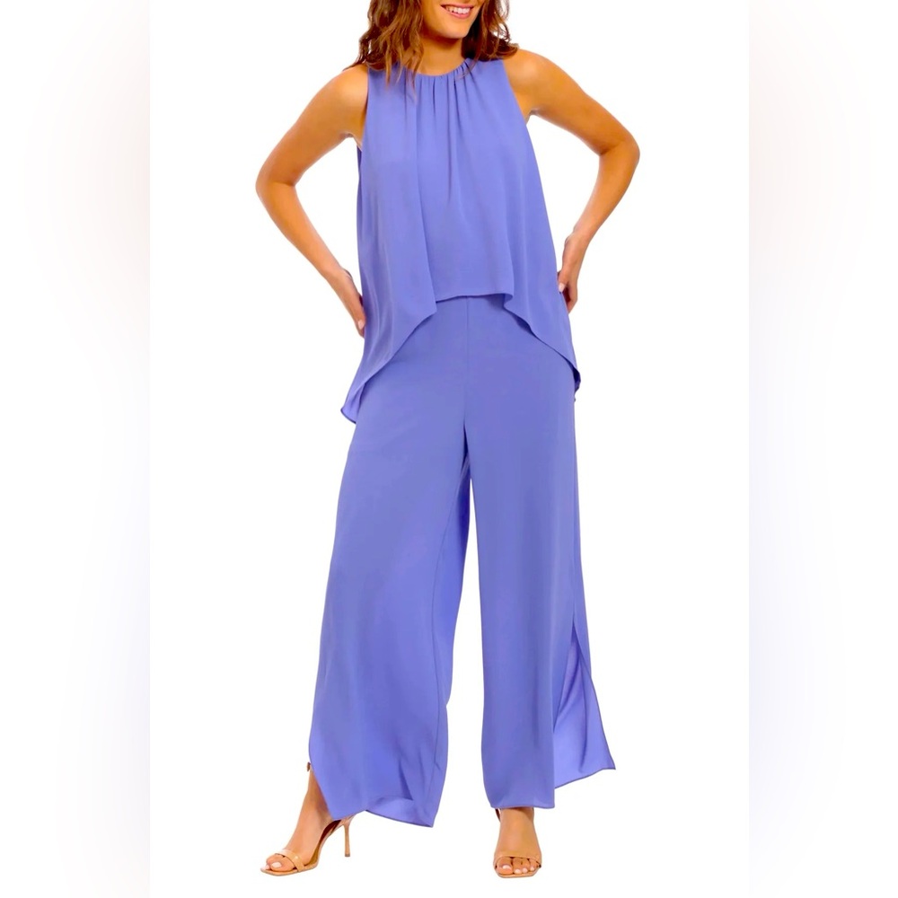 London Times Jewel Neck High Low Popover Jumpsuit